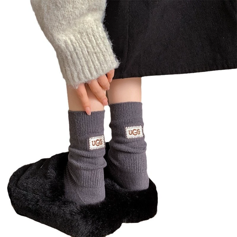Long UGG Socks (UGG) — Mid-length embroidered warm socks, one size