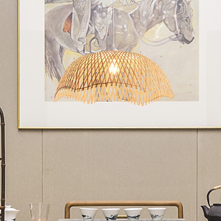 Lámpara de bambú artística con forma de hoja de loto, estilo chino, para sala de té, hostal, lámpara Zen, estilo japonés, para restaurante, hostal, hotel, lámpara colgante de bambú artístico