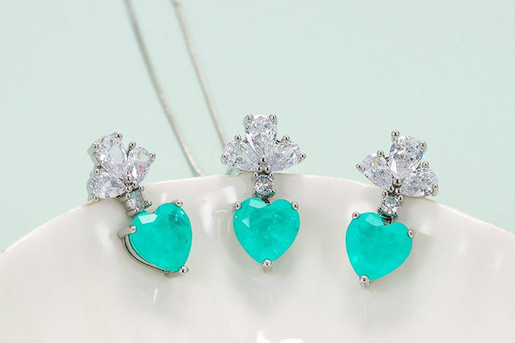 Heart Shape Pattern Women'S Gender Elegant Heart Shape Copper Inlay Crystal Women's Earrings Necklace