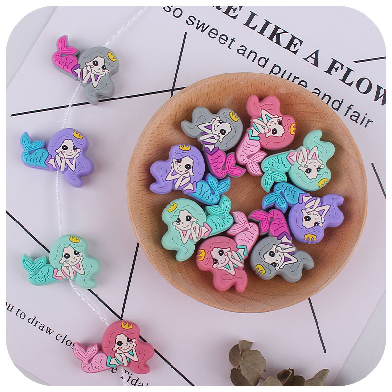 Nueva madre y el niño suministros de dibujos animados sirena cuentas silicona creativo DIY chupete cadena pulsera juguete mordedor Accesorios