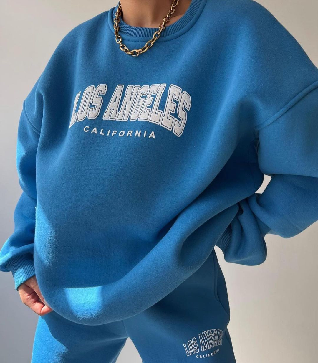 2024 Damen-Set mit lässiger Mode, bedrucktem, verdicktem Plüschpullover mit langen Ärmeln und Hosen_voghion.com