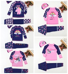 Girls' one-piece skirt-style long-sleeve long pants, suitable for older children, Korean cute princess student high elasticity hot spring swimming suit