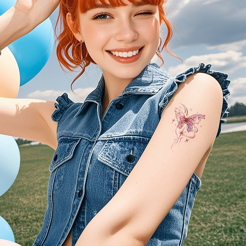 STARTTOOS彩色蝴蝶纹身贴多巴胺少女ins简约可爱可洗一次性纹身贴|undefined