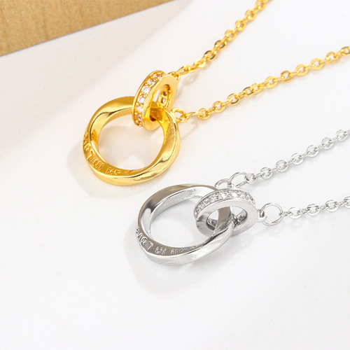 Moebius Ring Necklace for Women, Double Clasp Round Elegant Fashion Lockchain, Simple Design Sense, Unique Pendant Necklace
