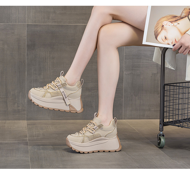 Giày sneaker nữ đế dày phong cách Forrest Gump xuân 2026 — M2927-1 màu mơ nhung lót lông, M2927-1 plus nhung màu xám, M2927-1 plus nhung kaki, M2927 màu khaki đơn chi tiết 24