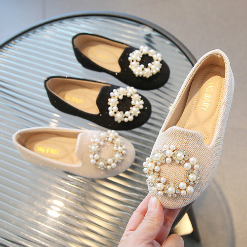 Spring Girls' Shoes New Square Toe Shoes Spring and Autumn Children's Leather Shoes Shallow Mouth Soft Bottom Flat Boat Shoes Summer