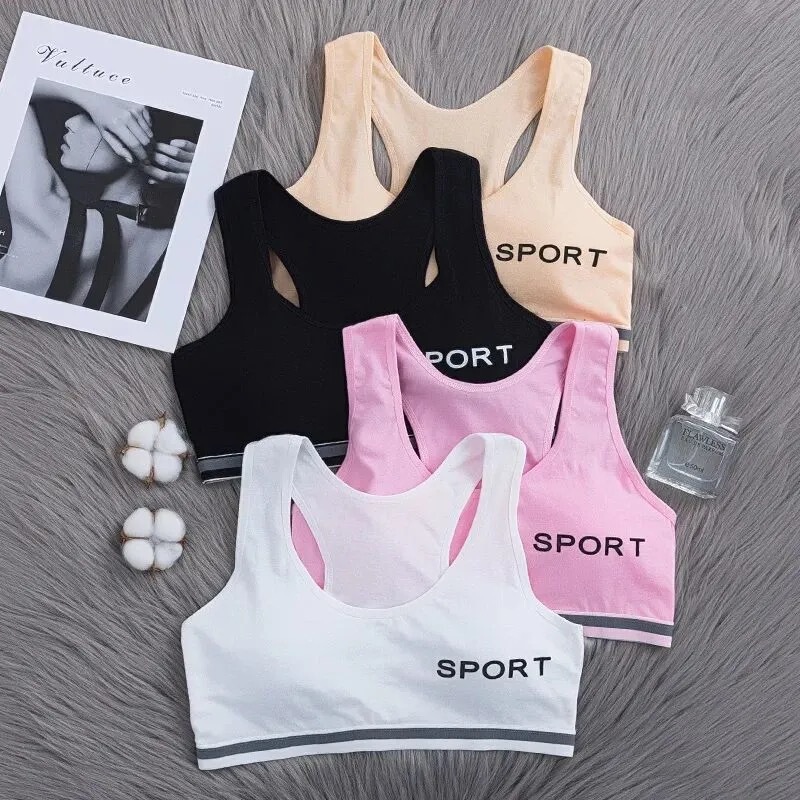 Junior Senior high school Students Developing Cotton Underwear Small Vest Removable Chest Pad Sports Bra for Girls Ages 11-15-18