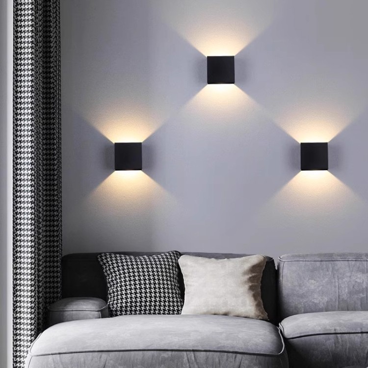 Luz de pared de cabecera del dormitorio nórdica simple cuadrada ultra delgada sala de estar luz de pared de fondo balcón luz de atmósfera impermeable exterior
