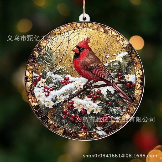 亚马逊新款圣诞红鸟捕光器2D亚克力挂件家居户外花园庭院悬挂装饰