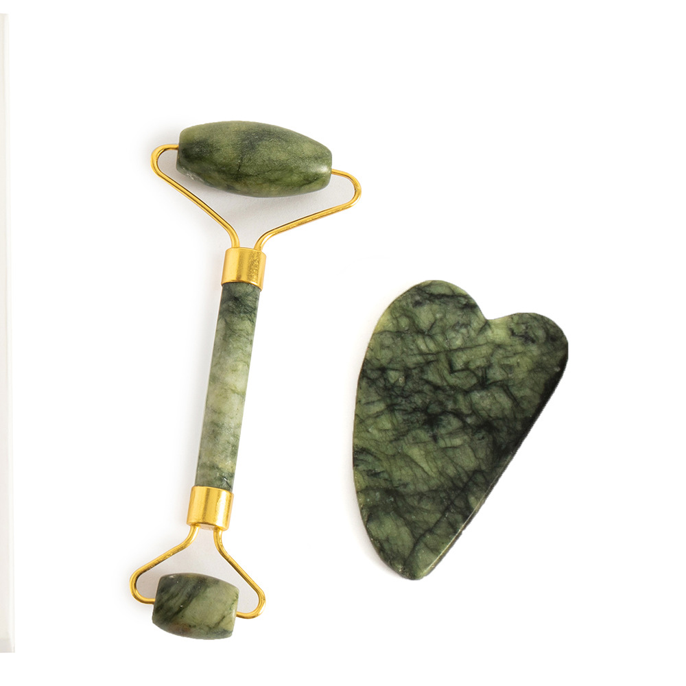 Serie completa de masaje de meridianos de jade de roca de cristales de jade raspador facial masaje de cuello rueda de masaje de belleza