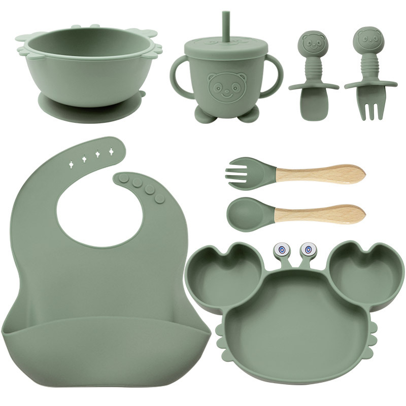 Traje de vajilla para niños resistente a las caídas de silicona Bebé recién nacido Bebé Suministros de bebé de silicona de fábrica plato de cena de la madre y el niño necesidades diarias