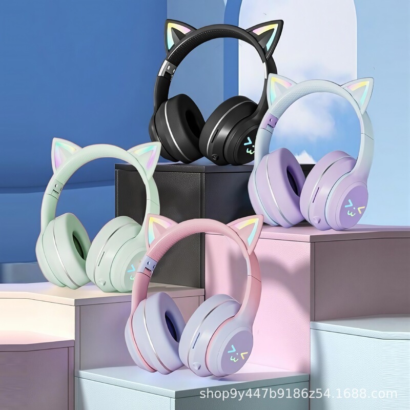 光る猫耳 Bluetooth ヘッドセット ヘッドマウント ステレオ サウンド 高品質 ワイヤレス スポーツ ゲーム 音楽を聴く 学習クラス|undefined