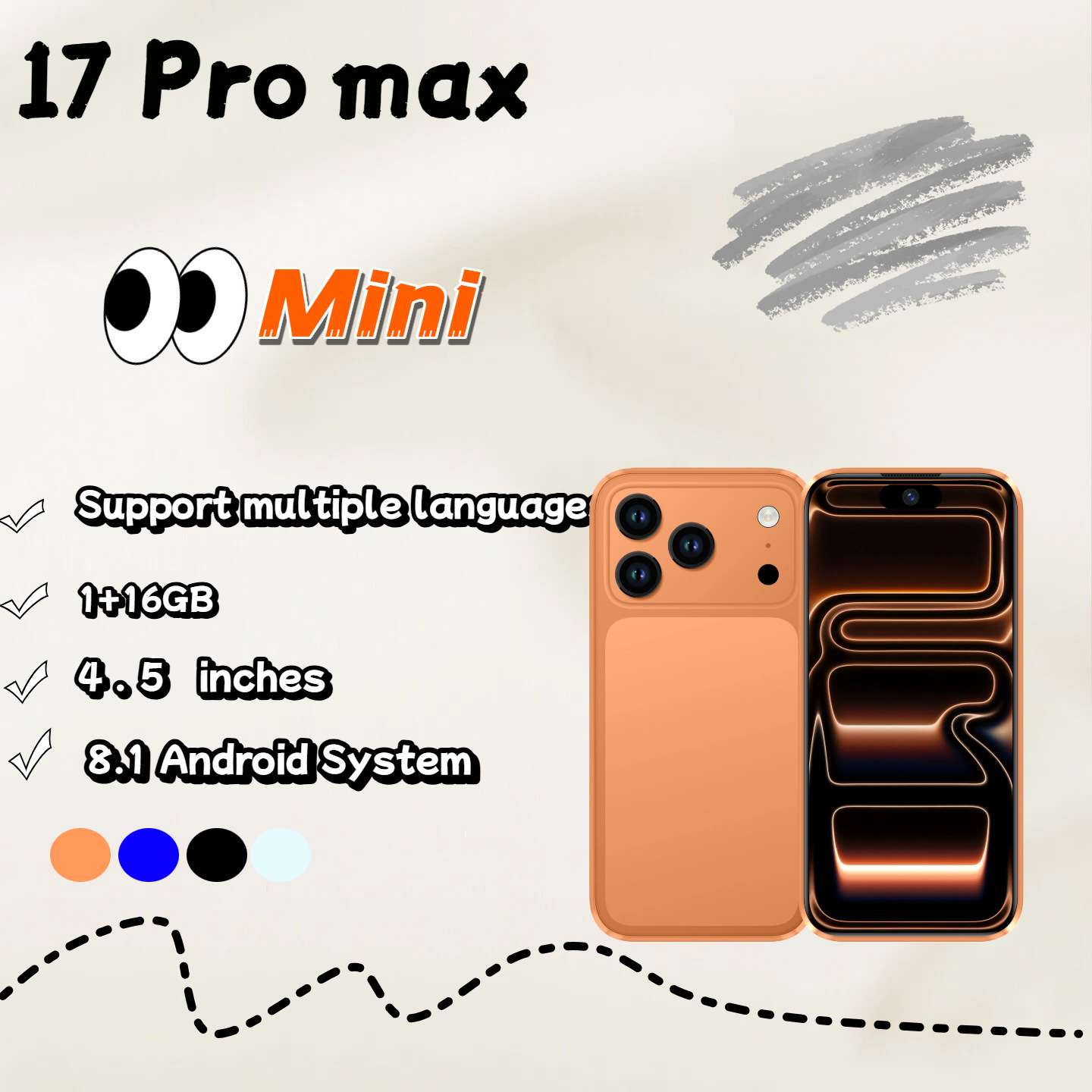 Cross-Border Hot Sale 17 Pro Max Foreign Order Mini Android Smartphone Supports 3g Dual Network Google Applications