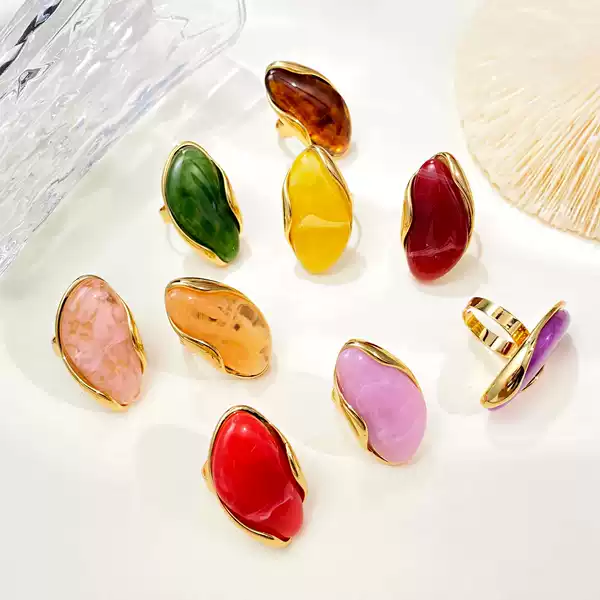 Cross-Border Jewelry for Women, Stainless Steel Rings, European and American Gemstone Hand Accessories, Niche High-End Style, Non-Fading Open Titanium Steel Rings