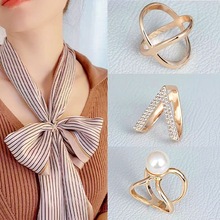 丝巾扣环女士高级感蝴蝶结打结头巾固定器衬衣衬衫飘带环方巾扣