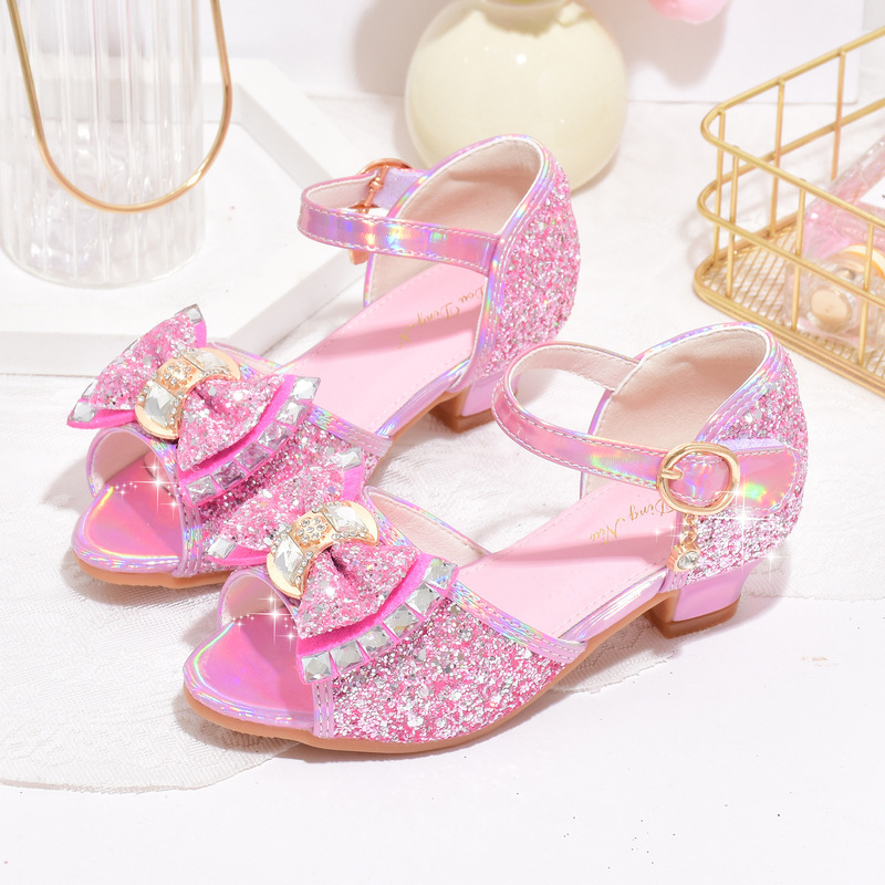 Girls' Princess Shoes 2026 Summer New High-Heeled Shoes for Little Girls Elsa Crystal Shoes Children's Sandals Soft Sole Open-Toe