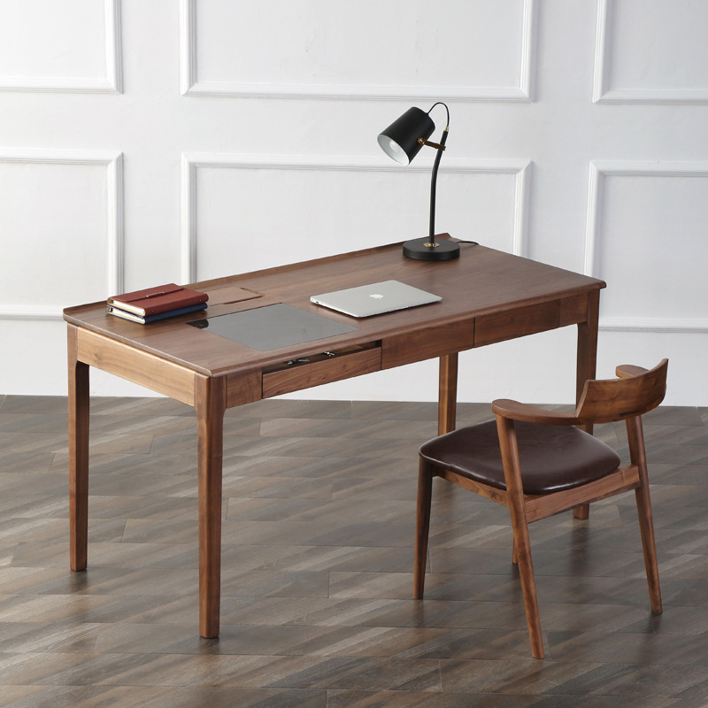 Nordic simple modern black walnut desk oak desk solid wood computer desk study writing desk with drawer