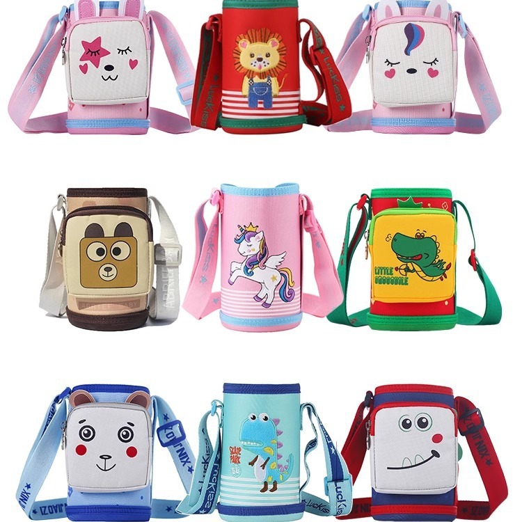 Children's Straw Drinking Straw Cup Set for Elementary School Students, Dual-Use Insulated Cup Cover, Portable Cute Water Bottle Cover, 600ml with Strap