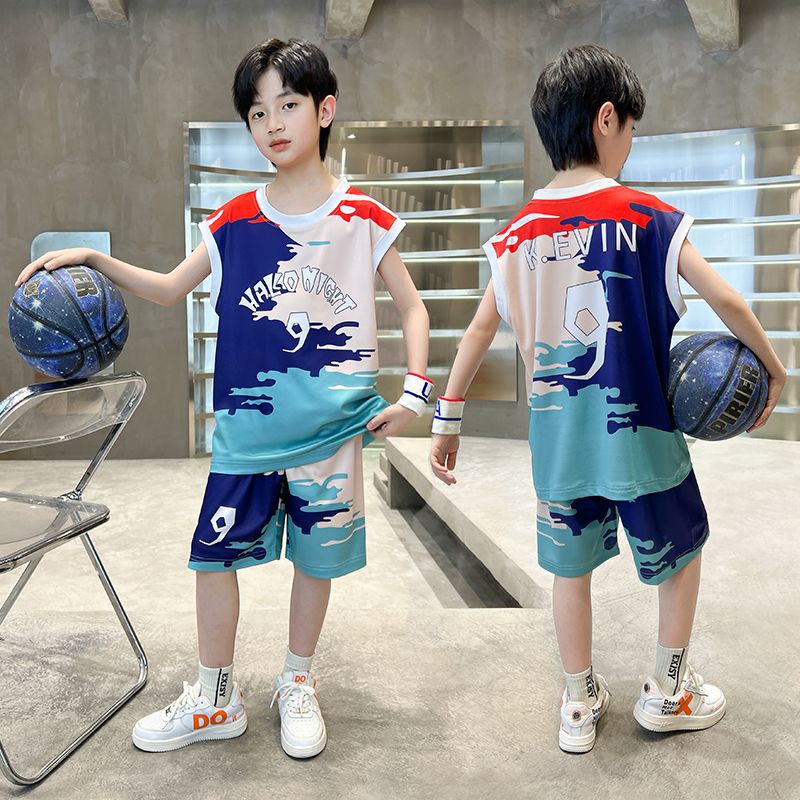 男童夏季套装篮球服2024新款中大童男孩帅气薄款儿童运动速干球衣