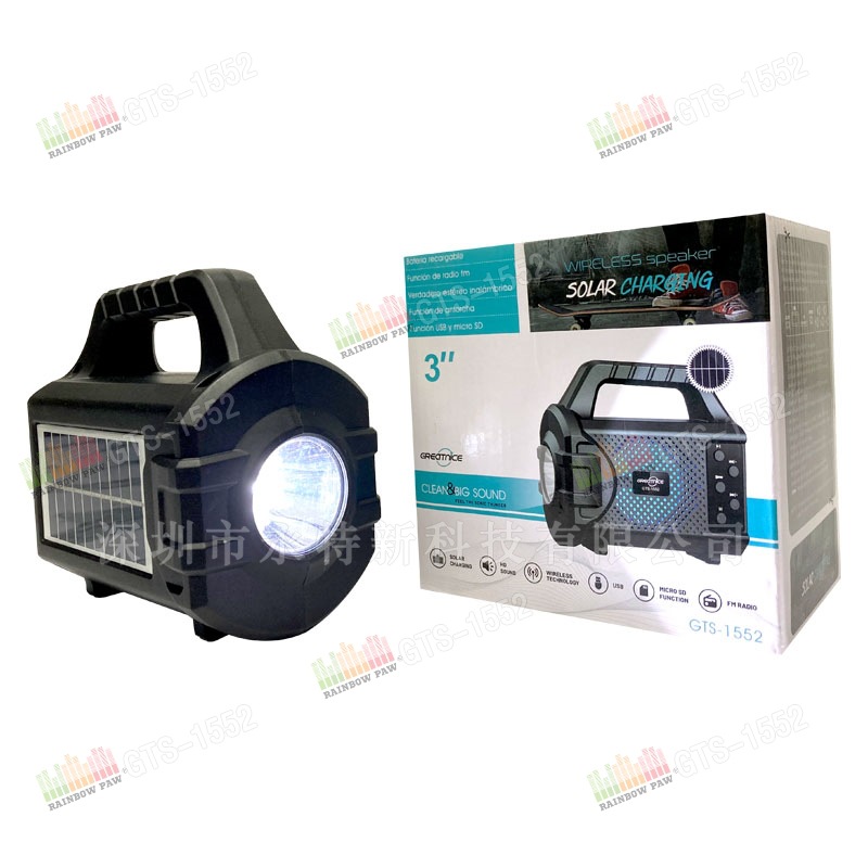 KTS GTS-1552 linterna solar con altavoz Bluetooth de 3 pulgadas, venta al por mayor directa de fábrica