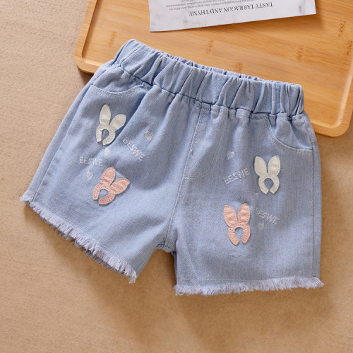 Children's clothing wholesale girls' denim shorts summer new style children's style medium and large children's ripped baby shorts