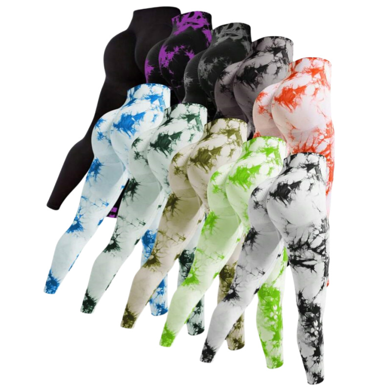 Versión gruesa talla S 200g + sin costuras pantalones de yoga de la aptitud de las mujeres Pantalones deportivos tie-dyed tie-float Hip-lifting pantalones Leggings