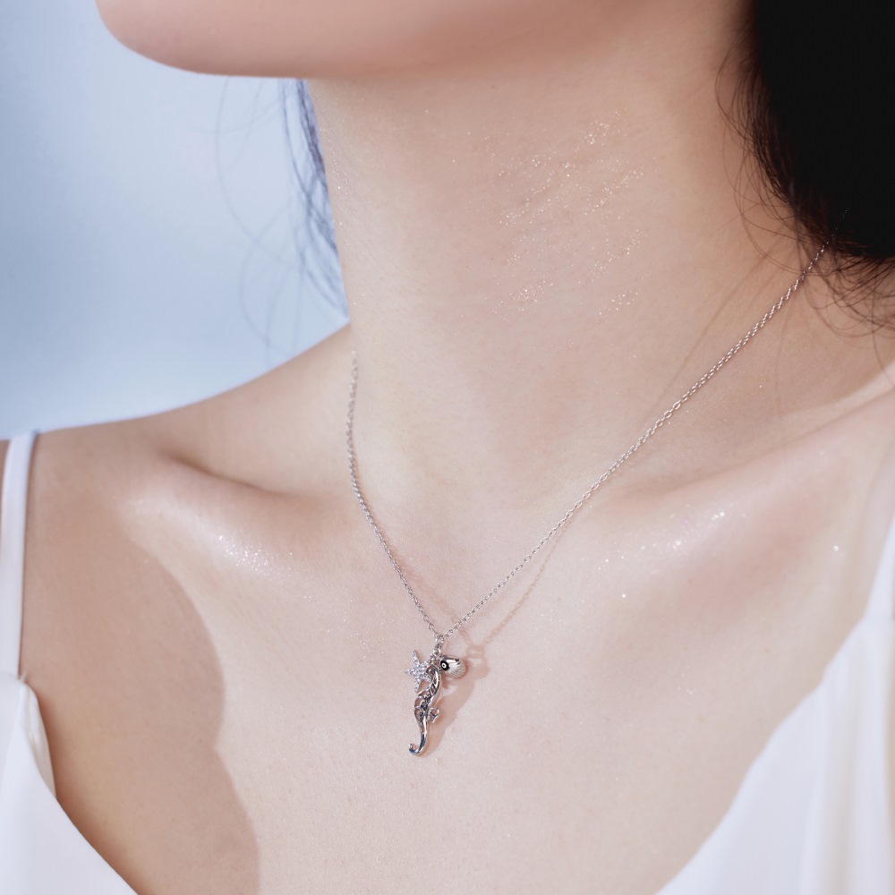 Pendant Necklace Classification 925 sterling silver Chain Material 925 Sterling Silver Starfish Hippocampus Shell Pendant Necklace