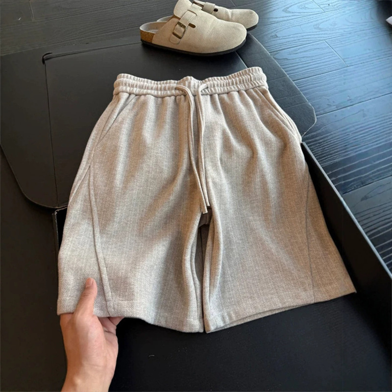 Old Money Style Diagonal Cut Heavyweight Shorts for Men, Summer Cleanfit Trendy Brand Loose Mid-Length Pants, Men's Casual Five-Point Pants
