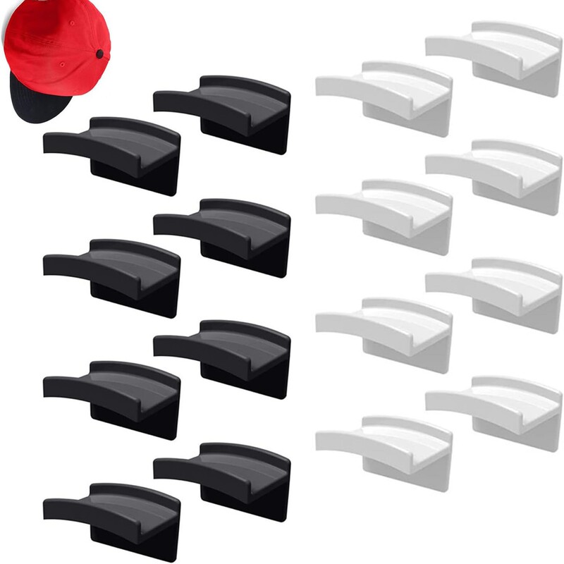 Cross-Border Black/White Baseball Cap Hook Wall-Mounted Hat Hook with Bracket, No Drilling Required, Adhesive Hat Rack Storage Rack
