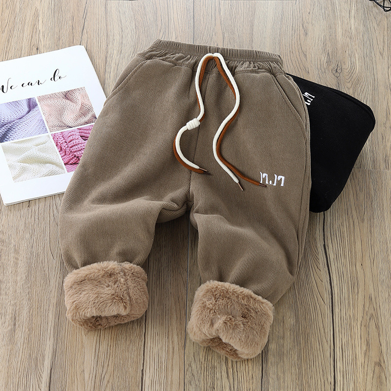 [Three-Layer Imitation Rabbit Fur Thickeneding] New Velvet Pants for Boys and Girls, Winter Warm Winter Pants for Middle and Large Kidsren