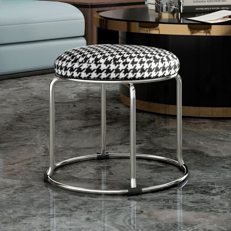 Low stool 32 height thick solid steel bar houndstooth velvet