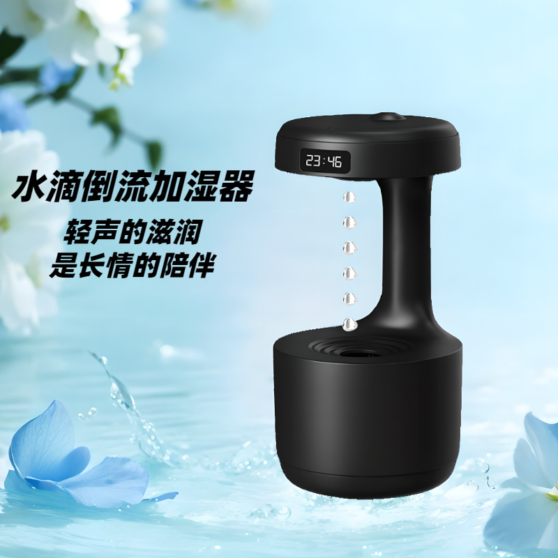 Al por mayor nuevo negro pequeño regalo escritorio hogar Oficina Mute spray anti-Gravedad gota de agua reflujo humidificador