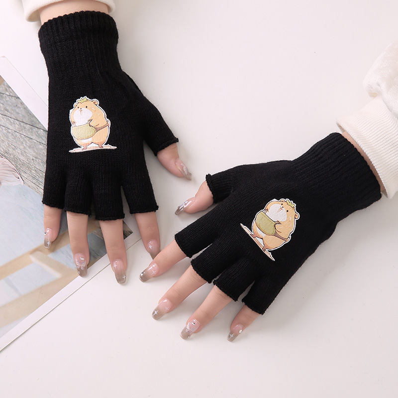 Guantes de impresión de dibujos animados otoño y invierno guantes de dedo calientes de peluche de oficina estudiantes de dedo de tejer guantes calientes