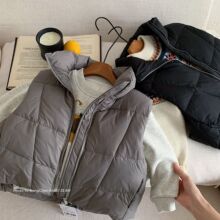 儿童羽绒马甲2025冬季新款潮男女童纯色90白鸭绒无袖背心外穿坎肩