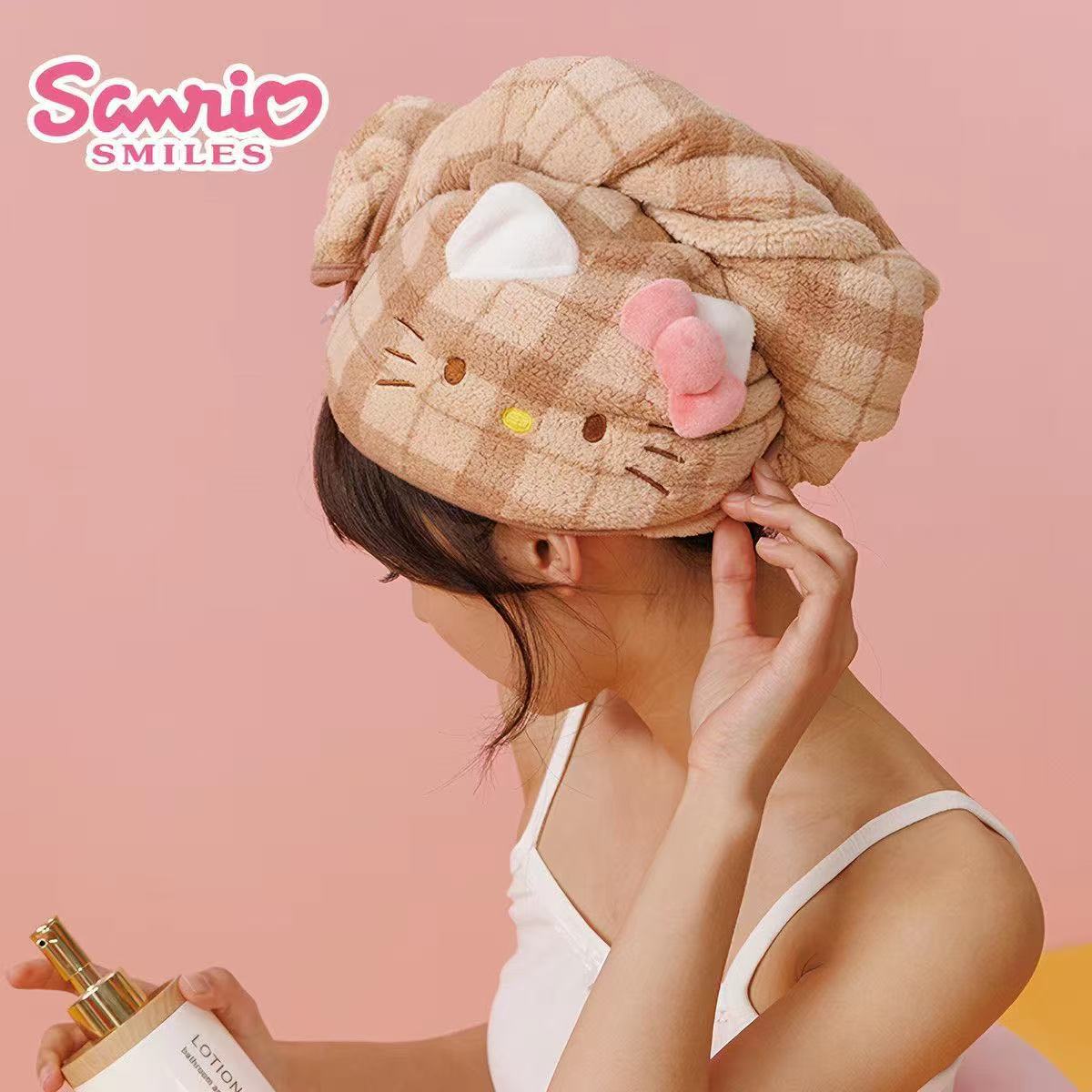 Cute Hello Kitty cat hair drying cap for women, super absorbent and quick-drying, suitable for adults and children, cute hair drying towel