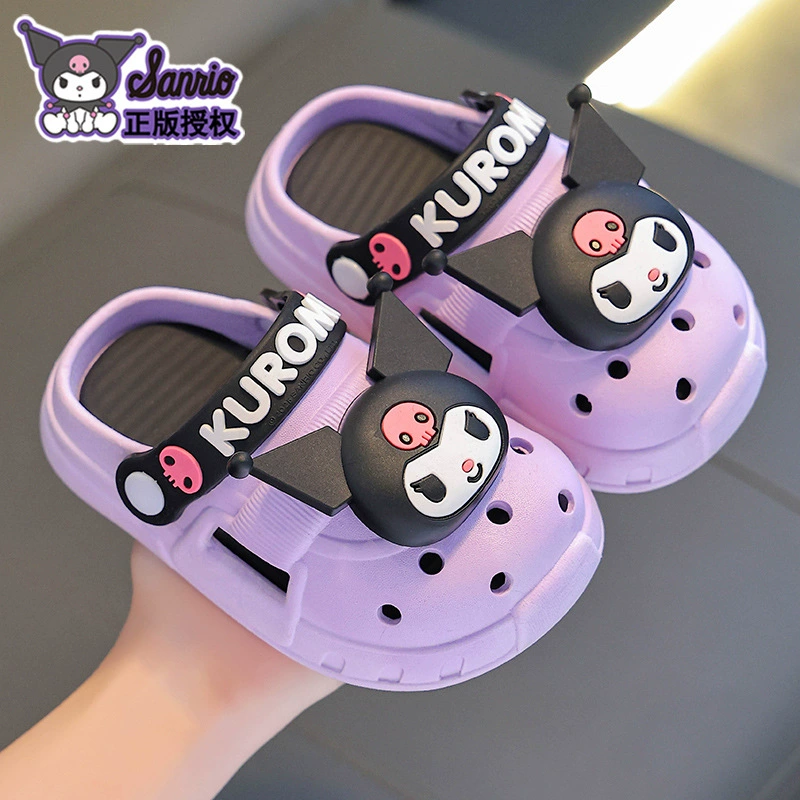 Детские летние сабо Kuromi, нескользящие дышащие сандалии Sanrio с закрытым носком для малышей и детей.