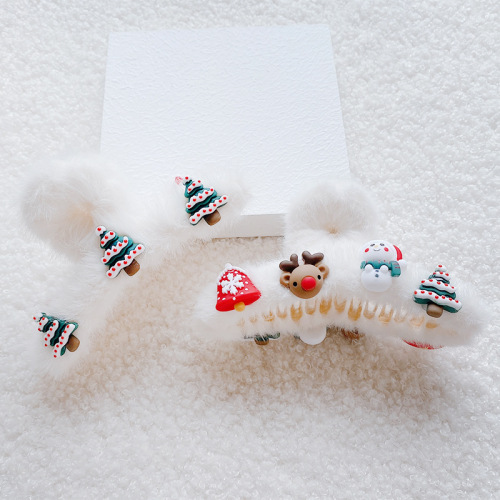 2pcs Korean version Christmas back bun hold plush claw clip Santa Claus Christmas tree furry clip hair accessories