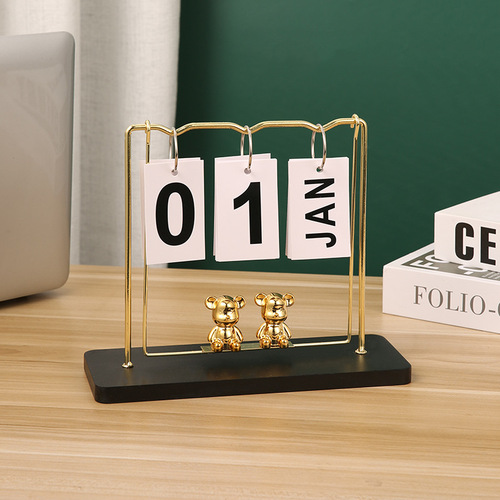 Creative Bear Swing Calendar Bedroom Desk Office Desktop Calendar Ornament Student Gift Perpetual Calendar