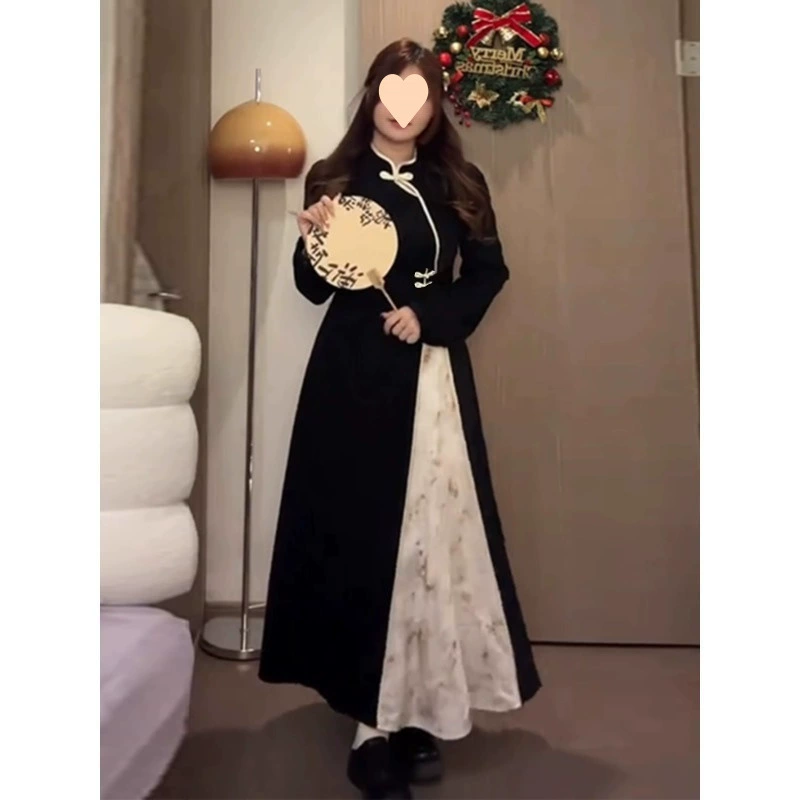 Жаккардовая юбка больших размеров с темным узором, женская осенне-зимняя утягивающая новая одежда для похудения в китайском стиле, этнический стиль, ретро, ​​улучшенное платье Cheongsam