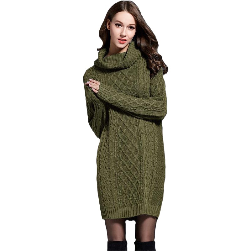 2023 otoño e invierno nuevo Amazon Venta caliente europea y americana más tamaño de las mujeres prendas de punto vestido largo cuello alto suéter mujeres