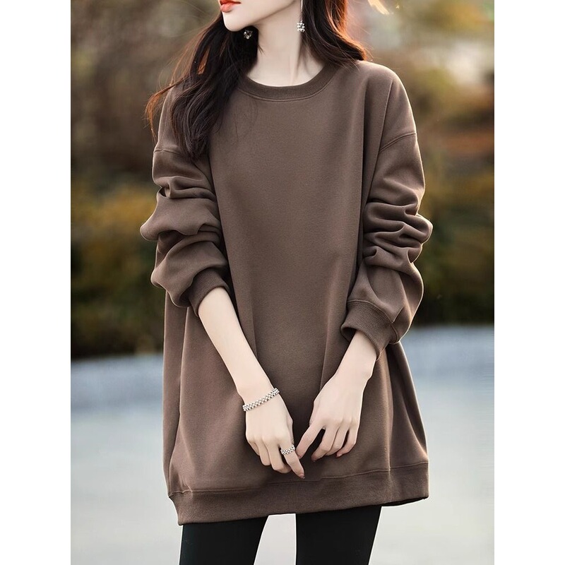 Mid-Length Sweatshirt for Women Covering Buttocks, Autumn and Winter 2024 Classy Velvet Thickeneded Loose Large Size T-Shirt Bottoming Shirt
