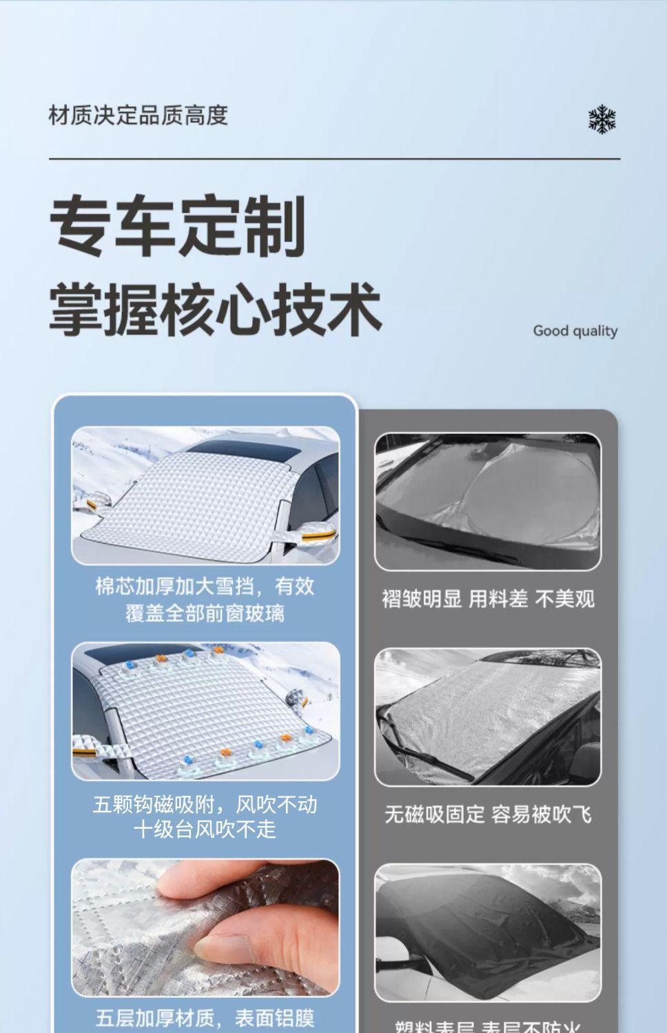 Car snow cover, snow protection, front windshield thickened cotton magnetic cover, car window anti-frost and anti-freeze cloth, winter car cover