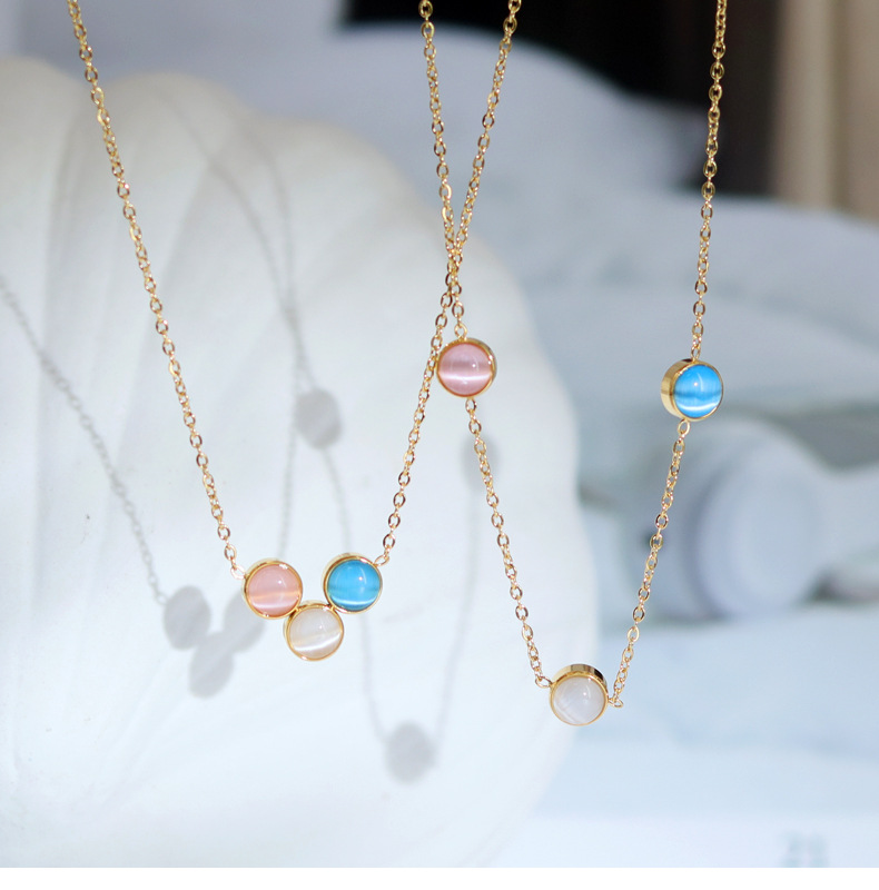 Titanium Steel Material Fashion Round Titanium Steel Plating Opal Pendant Necklace 1 Piece