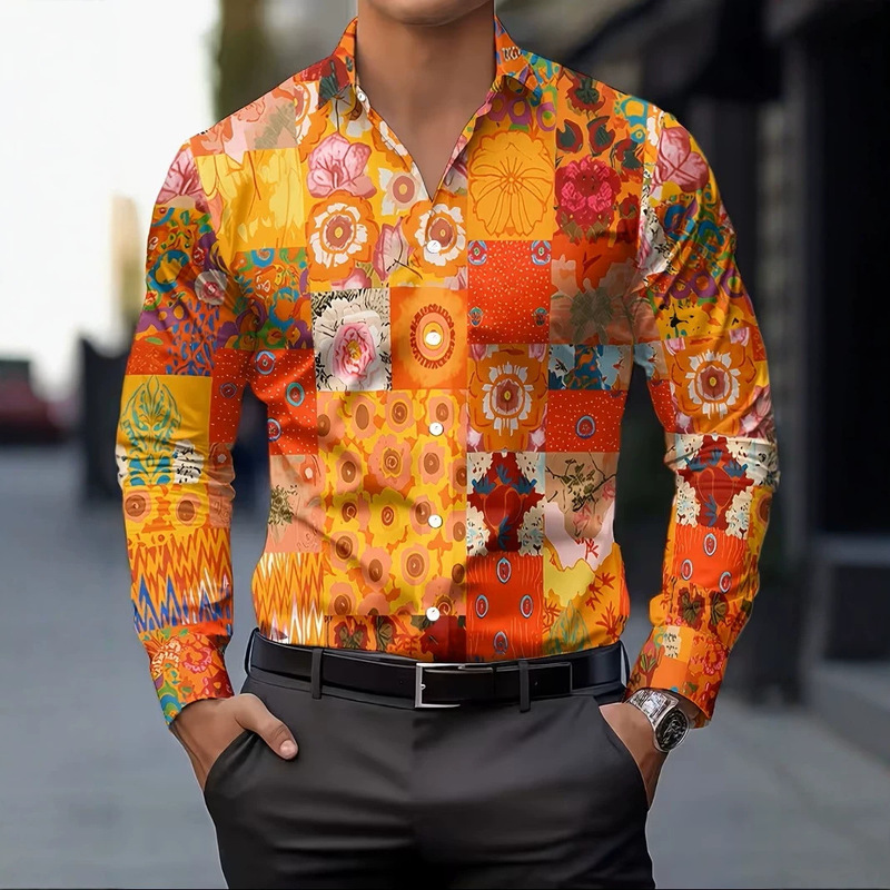 Amazon Foreign Trade European and American Style Button-Down Shirt Long-Sleeve Vintage 3D Pattern Turn-Down Collar Shirt Custom Wholesale in Stock Amazon Foreign Trade European and American Style Button-Down Shirt Long-Sleeve Vintage 3D Pattern Turn-Down Collar Shirt Custom Wholesale in Stock