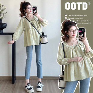 2025 New Pregnant Women's Shirt Early Spring Loose Slimming Sweet Age-reducing Fashion All-match Trendy Mom Pregnant Women's Top
