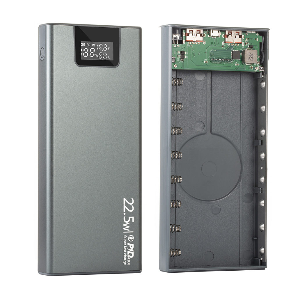 Soldadura-libre 8-sección desmontable aleación de aluminio pantalla digital carga rápida potencia Banco chaqueta pcba 18650 caja de batería