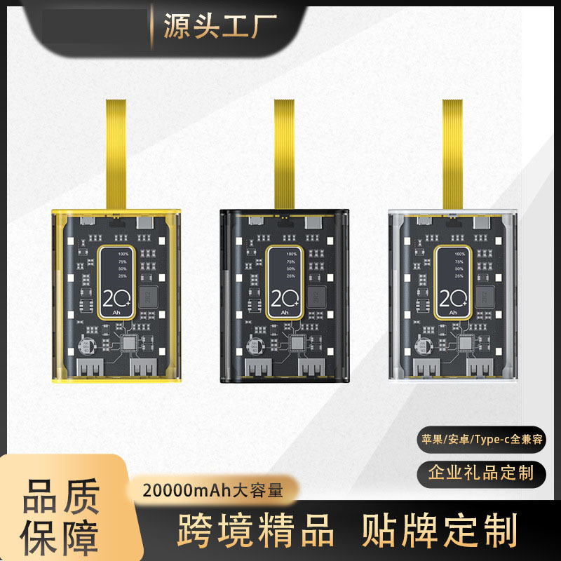 Cross-Border Mini Self-Contained Large-Capacity 20000 Mah Power Bank Transparent Punk Mechanical Export Mobile Power Supply