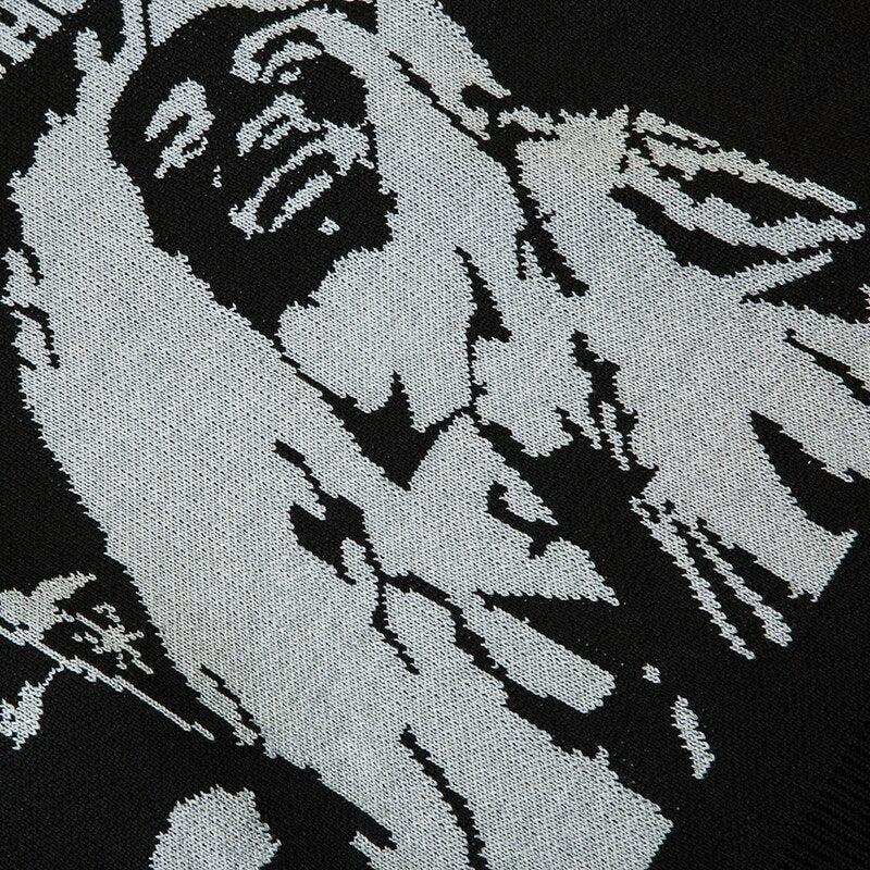 Men's Clothing street pullover portrait letter jacquard sweater casual loose commuter sweater pullover_voghion.com