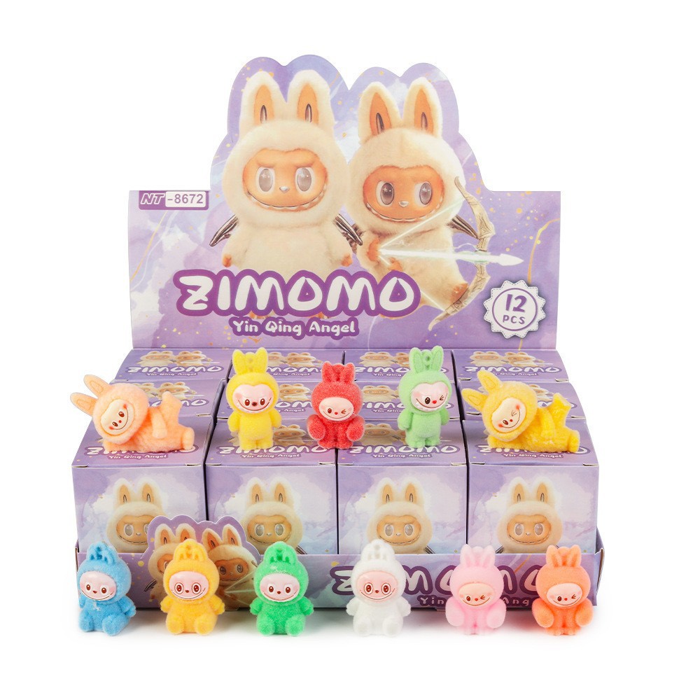 Flocking style labubu mixed style, a large box of 12 mixed packs, multiples of 12 are available in display boxes