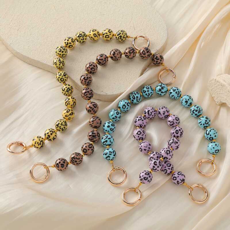 Cross-Border Color-Blocking Leopard Print Round Bead Phone Case Lanyard Retro Printed Resin Beaded Wrist Strap Bag Hand Chain Cross-Border Color-Blocking Leopard Print Round Bead Phone Case Lanyard Retro Printed Resin Beaded Wrist Strap Bag Hand Chain
